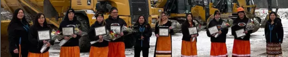 Women from Little Red River Cree Nation earn heavy equipment operator certificates.